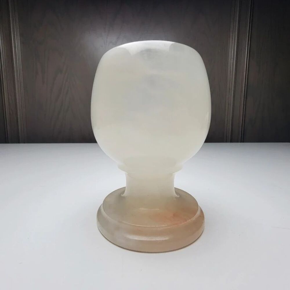 Vintage Carved White Onyx Stone Chalice Goblet Pedestal Vase Marbled MCM